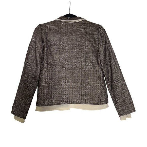 J. Crew Collection Metallic Jacket Brown and Cream Trim Size 2 Wool Careerwear - Picture 2 of 10